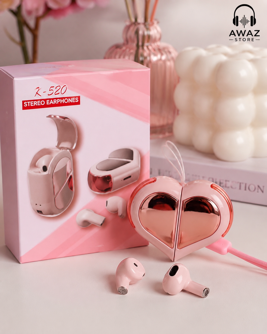 Premium π Pink Pookie Heart Earbuds