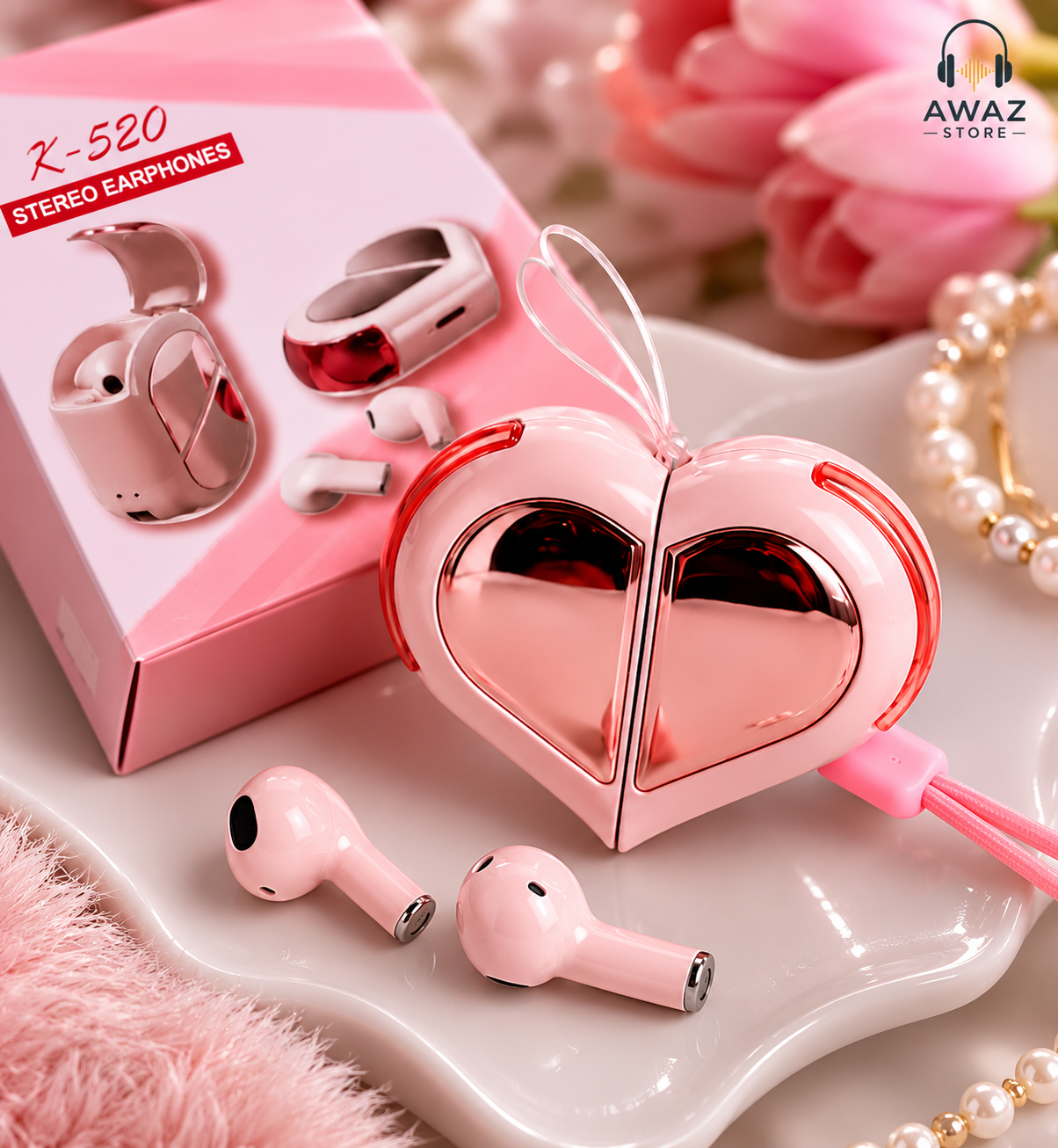 Premium 💖 Pink Pookie Heart Earbuds