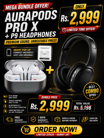 AuraPods Pro X + FREE P9 Headphones | Exclusive Combo Offer