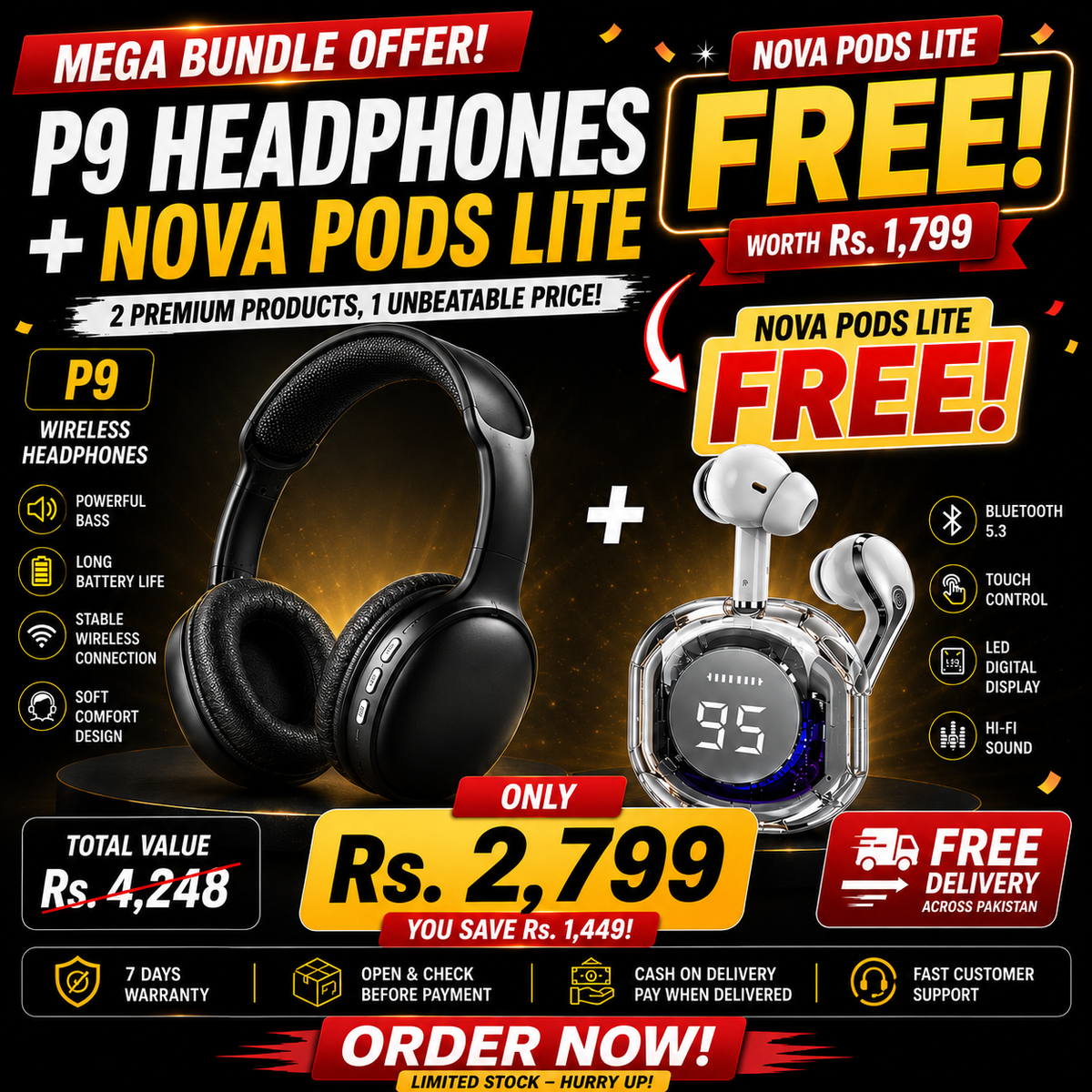 P9 Wireless Headphones + FREE NovaPods Lite